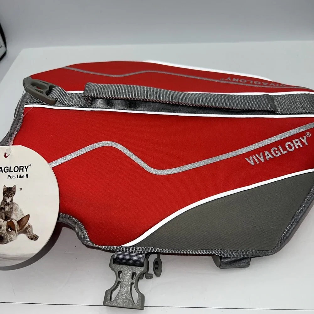 Vivaglory Neoprene Dog Life Jacket, Style Dog Life vest, Medium, Red‎